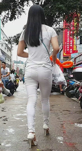 高跟白裤完美身材