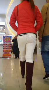 性感紧身白裤紧内痕