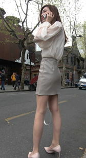 米色高跟鞋性感包臀裙女神