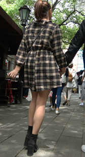 格子连衣短裙肉丝美女