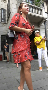 红花连衣短裙美少妇