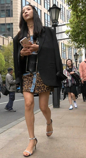 豹纹连衣短裙黑色高跟美腿少妇