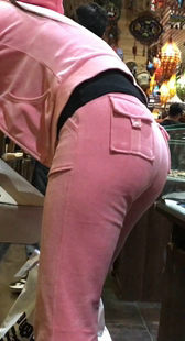 紧身粉色呢绒裤