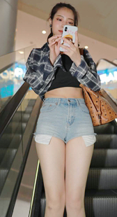 性感牛仔超短裤肥臀模特