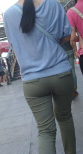 绿裤宽臀内痕紧