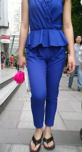 长腿蓝裤性感三角区