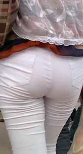 超紧白裤紧身宽臀