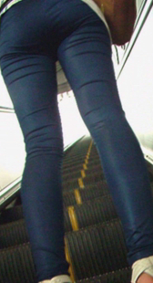 高跟长腿包臀蓝裤