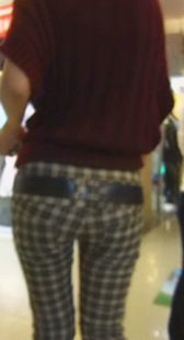 细腰宽臀格子裤