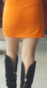 橙色短裙OL清晰内痕