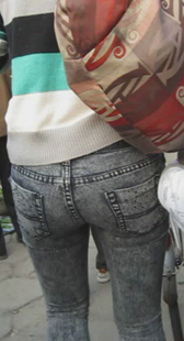 街拍紧身灰牛夹超紧
