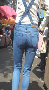 背带紧身牛仔大屁股OL