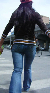 公园细腰紧牛喇叭裤