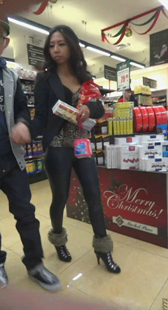 超市包臀紧身皮裤