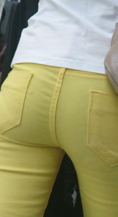 地铁勒沟黄紧布裤
