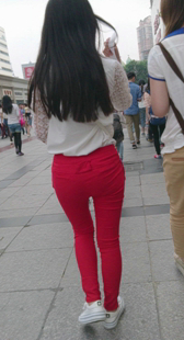 红紧布裤小少妇腰细