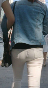 包臀紧身白布裤