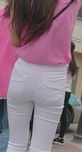 高腰长腿白紧布裤OL