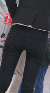 展会长腿黑紧布裤