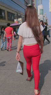 红裤OL腰细屁股大