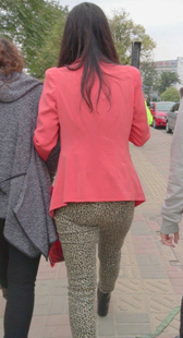 豹纹包臀紧身布裤