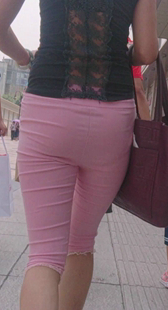 七分粉裤宽紧臀