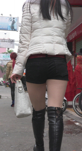 长筒高跟热裤包臀超会扭