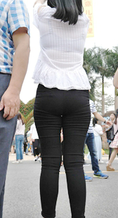 紧身黑裤大肥臀熟女