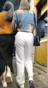 白西裤宽大臀长发大学妹