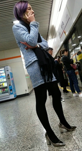 蓝色套装少妇OL黑色丝袜