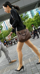 灰色连衣短裙高跟性感长腿OL少妇