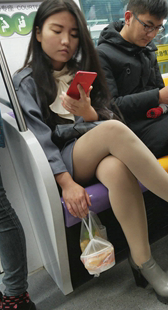 地铁肉丝短裙小妹