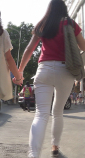 高挑OL白裤紧身小少妇