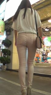 高跟长腿紧身布裤