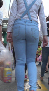 紧身蓝牛宽臀OL