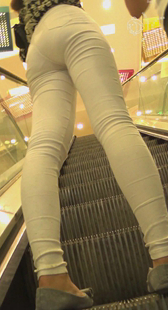 细腰超宽臀白裤小少妇