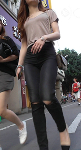 极品宽臀黑裤好身材