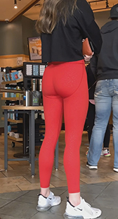 Bright red leggings booty