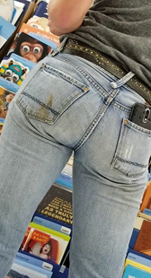 超市超紧灰牛仔大宽臀