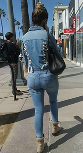 街拍超紧牛仔套装