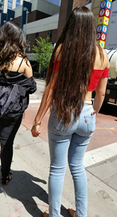 性感长发超紧蓝牛妹子