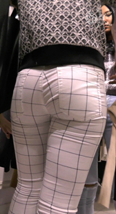 超性感紧身包臀方格裤美女