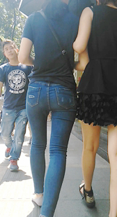 紧身蓝牛美女屁股很翘很肥