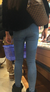 超市紧身牛仔裤紧PP