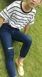 模拍小淋第三季蓝紧牛仔三角特写