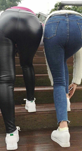 模拍小红小玲第一季皮裤牛仔少女