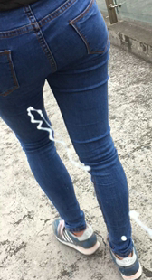 模拍小娜第八季涂鸦编紧身蓝牛仔长发学生妹