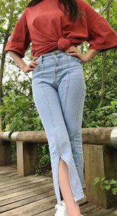 模拍小莲第一季紧身灰牛仔V三角学妹