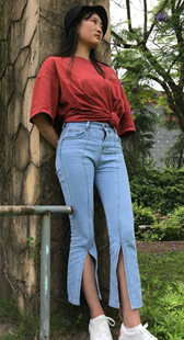 模拍小莲第十季紧身灰牛仔V三角学妹