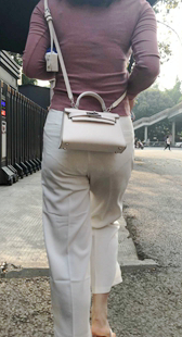 性感白西裤透蕾丝内痕美女